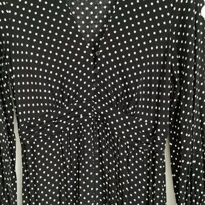 Mango polka dot long sleeve midi shirt dress